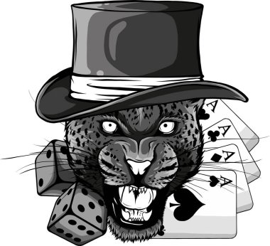 Leopar, jaguar surat. Vahşi hayvan portresi. Silindir şapka.