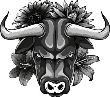 Çiçekli tek renkli boğanın çizimi