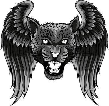 Kanatlı vektör illüstrasyon Leopar yüzü
