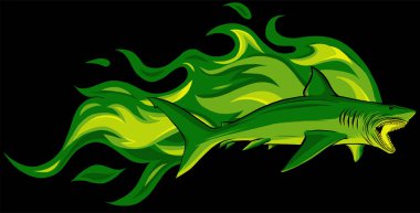 Dövme veya maskot tasarımı için tehlikeli köpek balığı kabilesi alevleri, böyle bir logo şablonu..