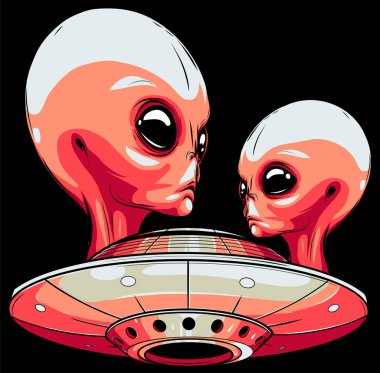 Şirin Uzaylı UFO Çizgi film Vektör Simgesi İllüstrasyonu.