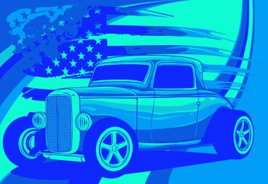 Amerikan bayrağıyla Hot Rod 'un çizimi