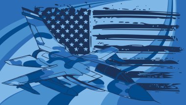 Amerikan bayrağı taşıyan askeri jetler..