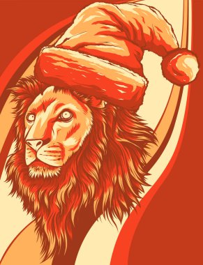 Noel tatili aslanı şapkalı.