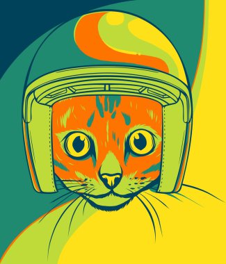 Retro kasklı kedi portresi.