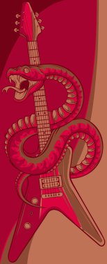 Beyaz arka planda yılan olan gitarın çizimi