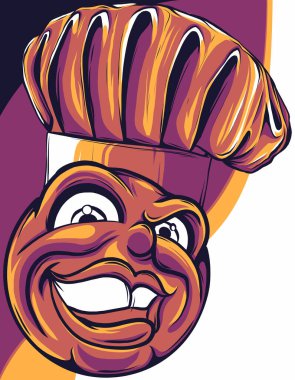 A chef or cook emoticon cartoon face in chefs hat clipart
