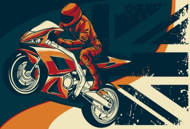 Londra bayraklı spor motosiklet illüstrasyonu