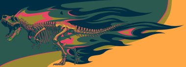 T-rex dinazor iskeletinin alevlerle çizimi
