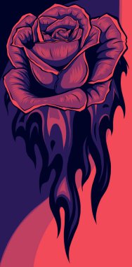 Gül çiçeği ve alev vektörü illüstrasyonu