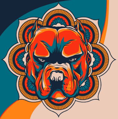 Dekoratif süslemeler ve karalama elementleriyle köpek kafası çizimi.