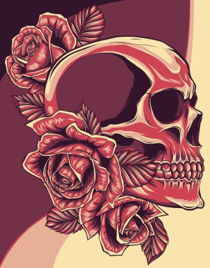 Beyaz arka planda güller olan kafatasları