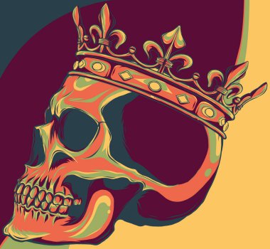 beyaz arkaplanda taç olan kafatası