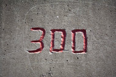 Kırmızıyla beton bir duvara oyulmuş 300 numara.