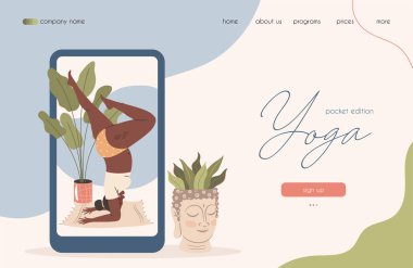 Landing page concept for online yoga classes. vector illustration