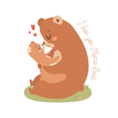 Mama bear with baby. Happy Mothers day greeting card concept.