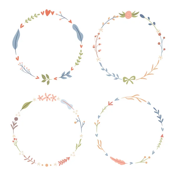 Set Four Abstract Floral Wreaths Vector Illustration — Vector de stock