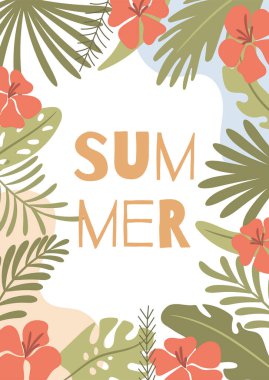 Tropik egzotik geçmişi olan bir yaz kartı. Vektör illüstrasyonu 