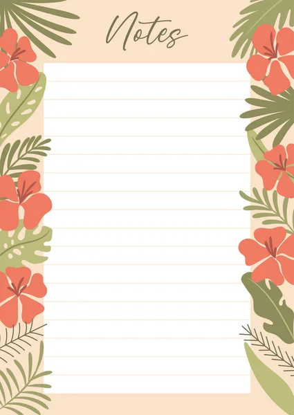 Printable Notes Concept Tropical Exotic Background Vector Illustration — Stock Vector