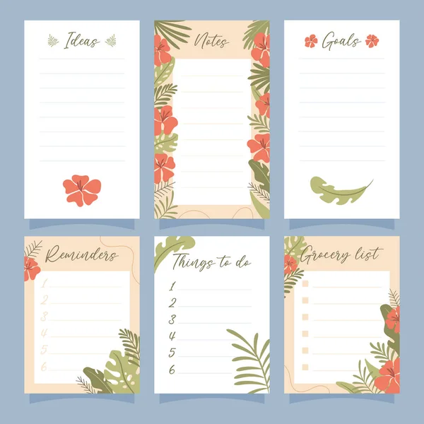 Printable Notes Set Concept Tropical Exotic Background Vector Illustration — Stock Vector