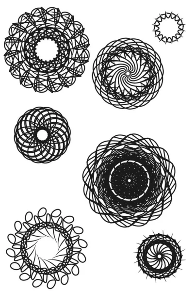 円形と放射状の抽象的なマンダラ 動機要素のセット 生成的な幾何学的および抽象的な芸術形態 デジタルイラスト — ストック写真
