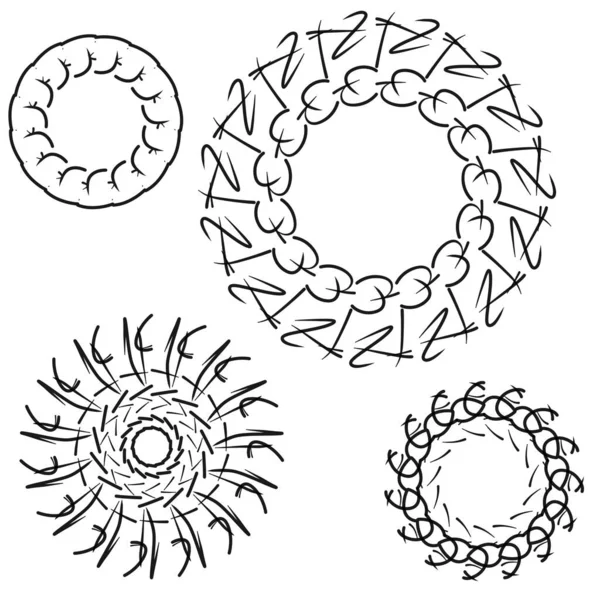 Zestaw Okrągłych Promieniowych Abstrakcyjnych Elementów Konstrukcyjnych Ramek Okrągły Wzór Ilustracja — Zdjęcie stockowe