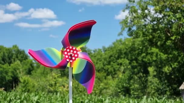 Colorful Pinwheel Background Blue Sky White Clouds — Stock Video