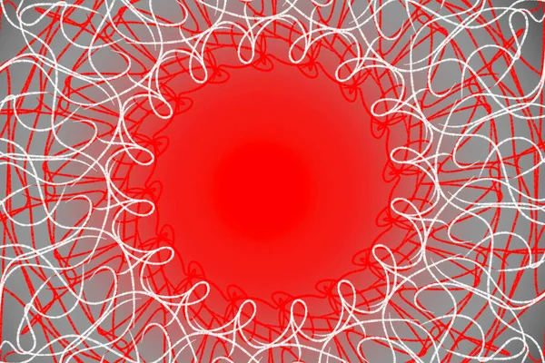 円の中央に白い線と渦巻きを持つ抽象的な赤い背景 デジタル ドローイング 広告バナー バックアップ — ストック写真