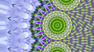 Üçgenler ve daireler gibi geometrik şekilleri tekrarlayan çoğunlukla yeşil ve mor renkli bir kaleydoskopik video. Arkaplan beyaz ve açık mavi renktedir. Videonun psikedelik ya da tuhaf bir havası var..