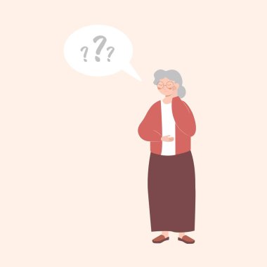 Yaşlı Dalgın Büyükanne Karakteri Smth 'i Hatırlamaya Çalışıyor. Kıdemli Afrikalı Kadın Alzheimer Hastalığı, Zihinsel Sorunlar, Beyin Geriatrik Hastalıkla Mücadele. Çizgi film İnsanları Vektör İllüstrasyonu