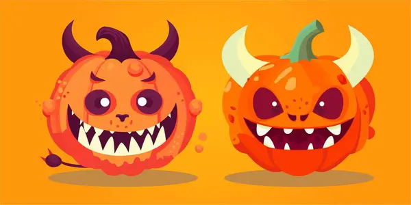Töksárkány Készlet Halloween Vektor Gonosz Aranyos Mosolygós Töksárkány Halloween Tök — Stock Fotó