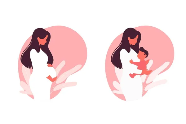 Ilustración Concepto Moderno Embarazo Maternidad Una Hermosa Mujer Embarazada Está — Vector de stock