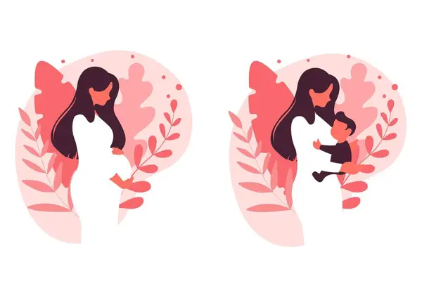 Moderne Konzeptillustration Schwangerschaft Und Mutterschaft Eine Schöne Schwangere Frau Steht — Stockvektor