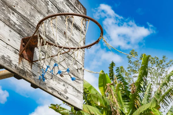 Angle View Basketball Hoop Board Blue Sky Horizontal Composition — Stok fotoğraf