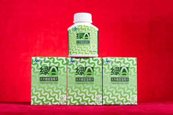 Zhongshan China May 2023 Boxes Chinese Drug Green Tablet Espirulina — Foto de Stock