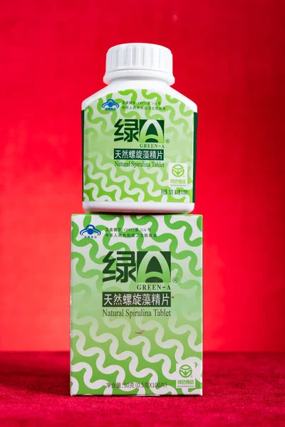 Zhongshan China Mai 2023 Cutii Droguri Chinezești Green Natural Spirulina — Fotografie, imagine de stoc
