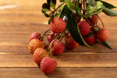 angle view bunch of fresh lichees at horizontal composition