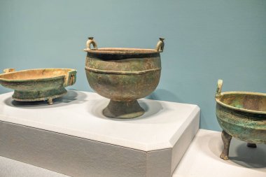 Taiyuan ShanXi Çin-29 Temmuz 2023: Shanxi Müzesi 'nde kültürel kalıntılar.