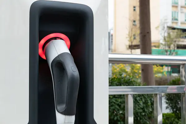electrical car charger in the outdoor at horizontal composition