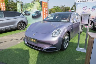 ZHONGSHAN GUANGDONG Çin - 26 Kasım 2023: bir leylak rengi Ora arabası.