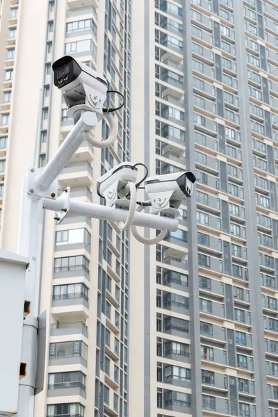 Cctv Cameras Front Residential Buildings Vertical Composition — Stock Photo, Image