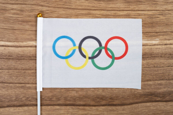 ZHONGSHAN China-March 28,2024: Olympic Games flag at horizontal composition.