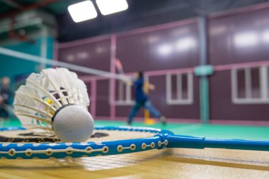 Badminton sahasının içinde bir mekik horozu