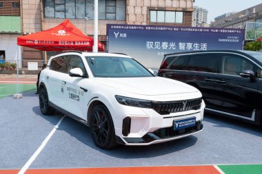 ZHONGSHAN GUANGDONG Çin - 21 Mart 2025: beyaz bir LanTu Free 318 otomobil.