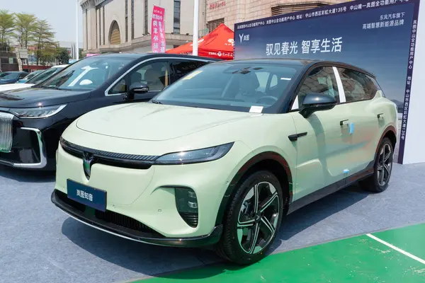 ZHONGSHAN GUANGDONG Çin - 21 Mart 2025: açık yeşil bir LanTu ZhiYin arabası.