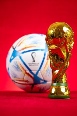 ZHONGSHAN Çin-31 Mayıs 2025: FIFA Dünya Kupası - Katar 2022 ve Dünya Kupası modeli.