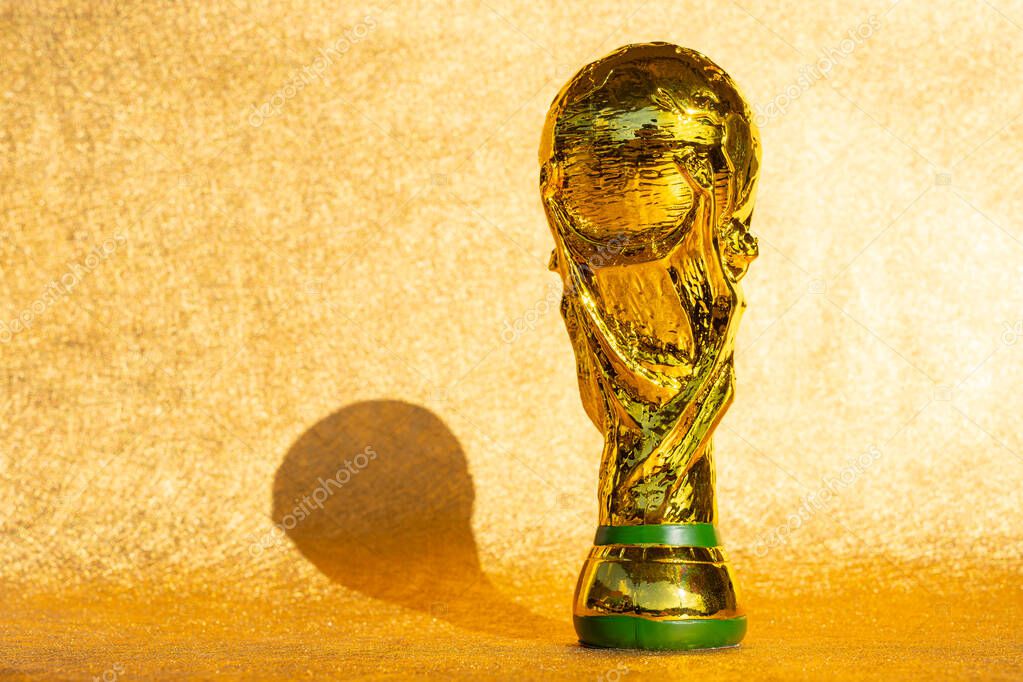 ZHONGSHAN China-June 11 2025: a World Cup Trophy model.