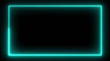 Dijital 3D, soyut retro-stil mavi renkli tabelayı tuğla duvara asıyor. Yüksek kalitede dikdörtgen neon ışığı.