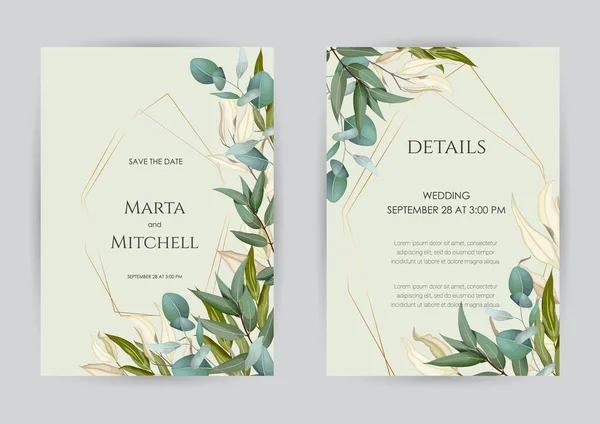 Greenery Wedding Invitation Card Template Floral Trendy Templates Banner Flyer — Wektor stockowy