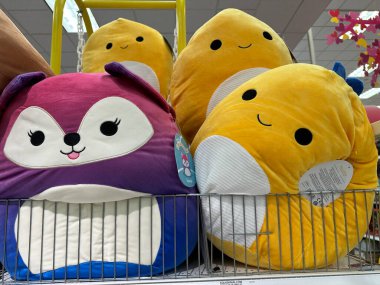 New Hope, Minnesota - October 11, 2022: Display of Squishmallows stuffed toys on sale at a Target store clipart